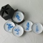 Ukiyo Cats Small Plate Set: 5 Pieces (Designed by Yo Okada; Hasami-Yaki)